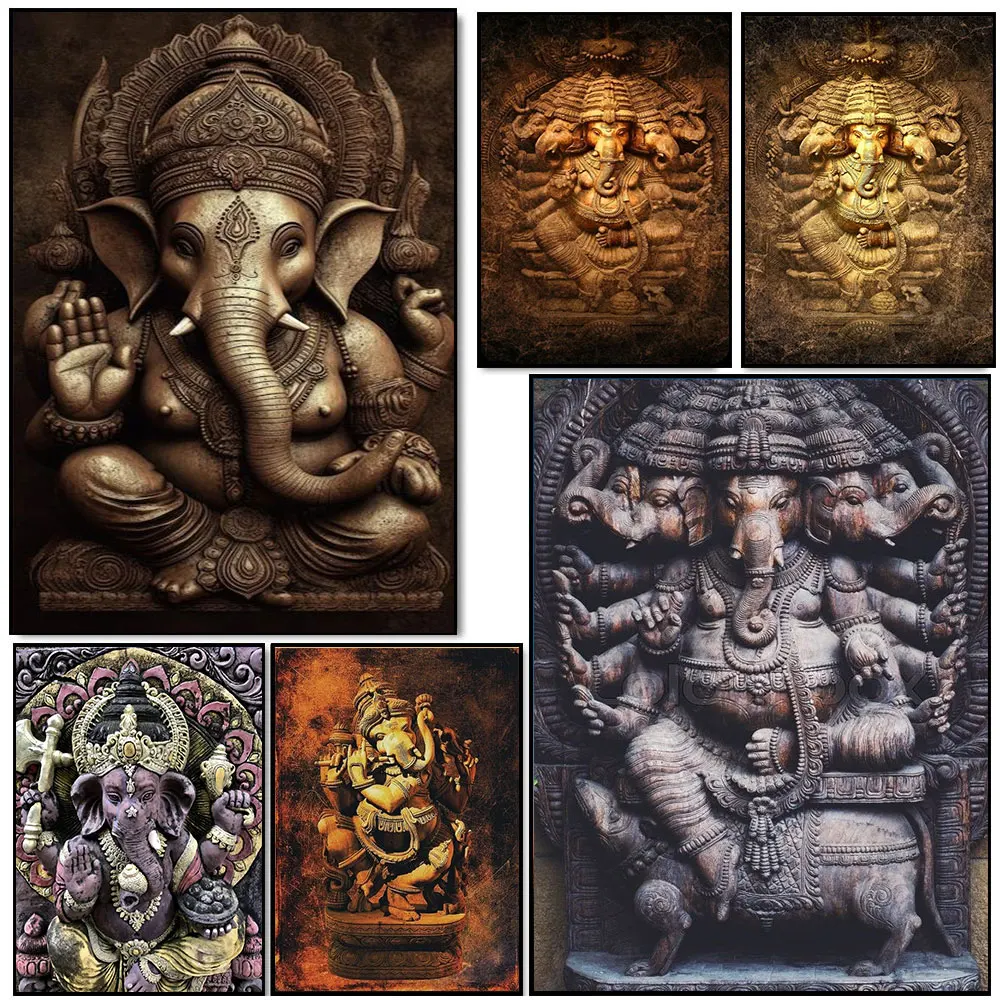 Ganesha Hindu God Poster Prints Hinduism Elephant God Canvas Painting Wall Art Pictures For Living Room Home Mural Decor Gift