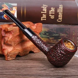 Classic Straight Handle Resin Wood Dark Red Tobacco Pipe Flame Pipe Smoking Pipes With Filters Gift For Father Smoke Tools