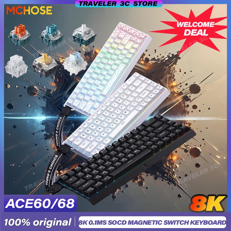 Original MCHOSE Ace60 Pro ACE68 Pro Customized Magnetic Switch Mechanical keyboard TTC 8K Gaming Hot Swap 61/68 Keys laptop PC