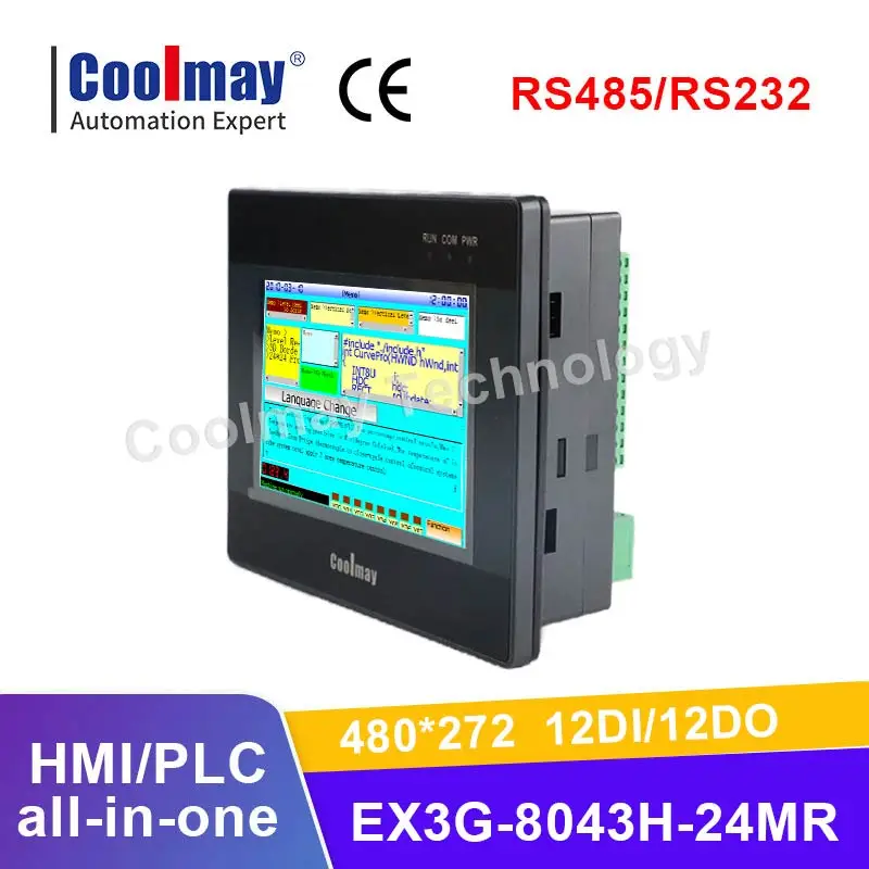 

Coolmay 4.3 inch hmi plc all in one 4.3 inch 12 Relay output RS232 RS485 stepper motor controller customized LOGO