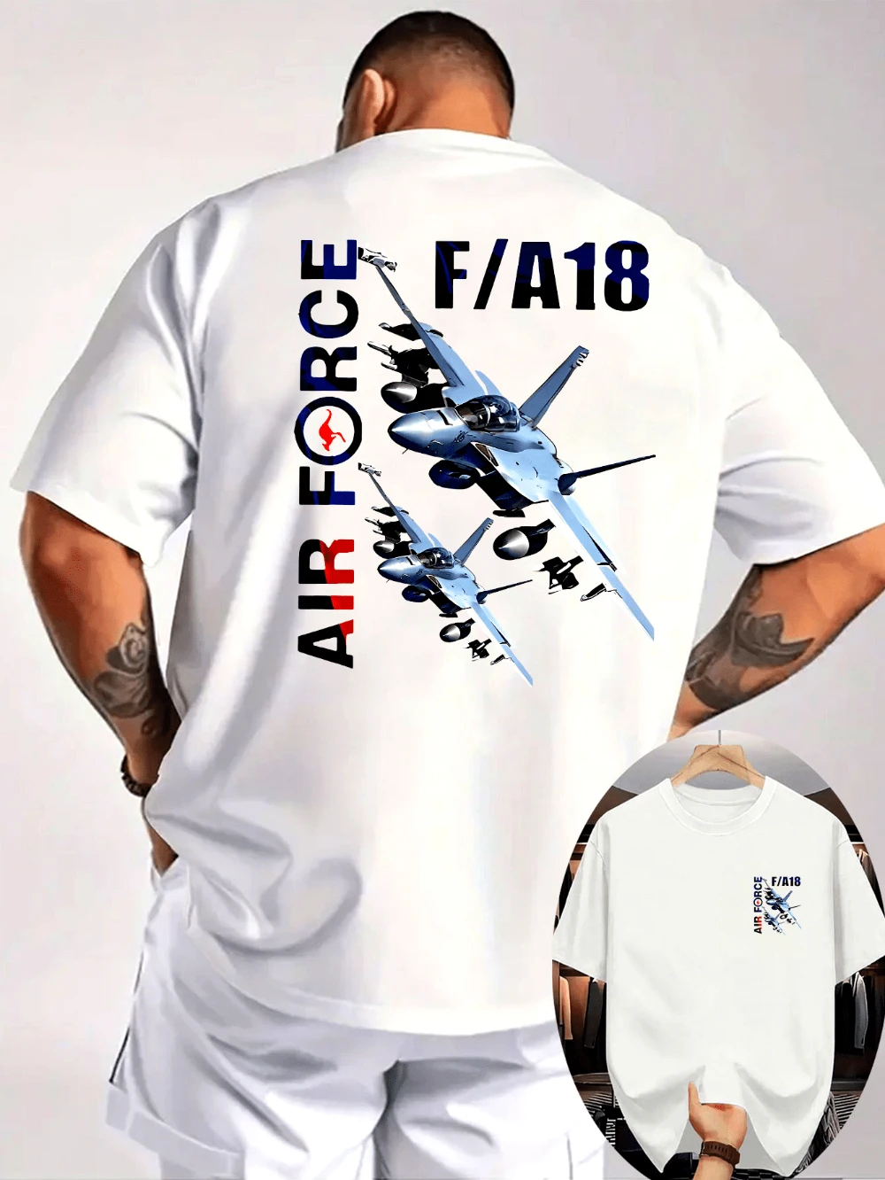 Lässiges Herren-T-Shirt F/A18, Fighter Jet, Grafikdruck, atmungsaktiver Strickstoff, normale Passform, kurzärmeliges T-Shirt für Outdoor-Aktivitäten
