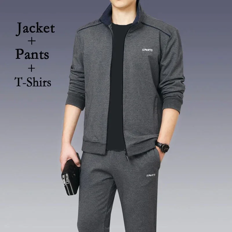 2024 Winter MEN Sets Sport Suit Sportswear JACKET+Sweatpants Mens Clothing 2/3 Pieces Fitness Brand Casual Track Suits