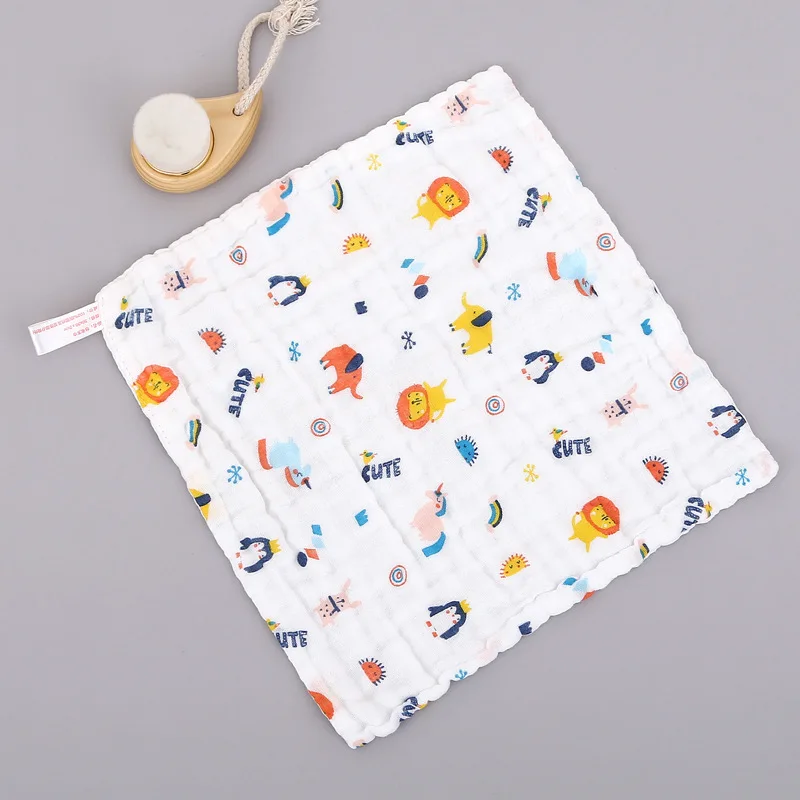 Cotton Baby Face Towel Six-layer Pure Cotton Square Towel Cartoon Printed Infant Face Towel Newborn Baby Feeding Burp Cloths - Image 4