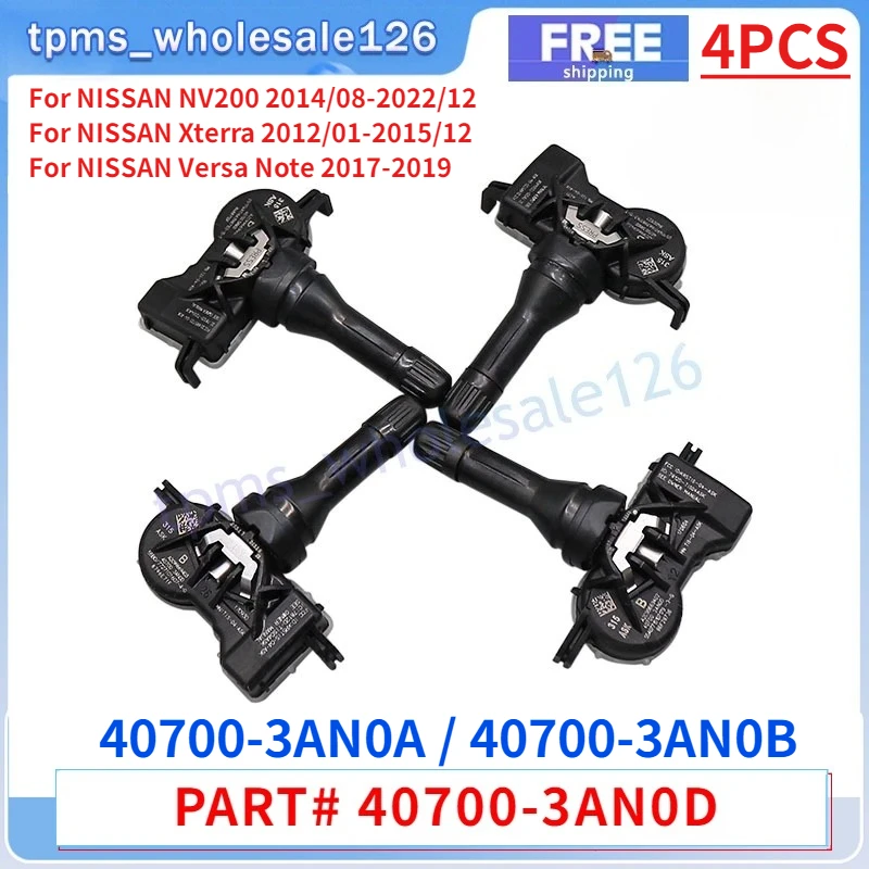 4 Stück/Set Reifensensor 40700-3AN0D für Nissan NV200 Xterra Versa Note Sentra TPMS 315MHZ Reifendruckkontrollsystem 40700-3AN0A