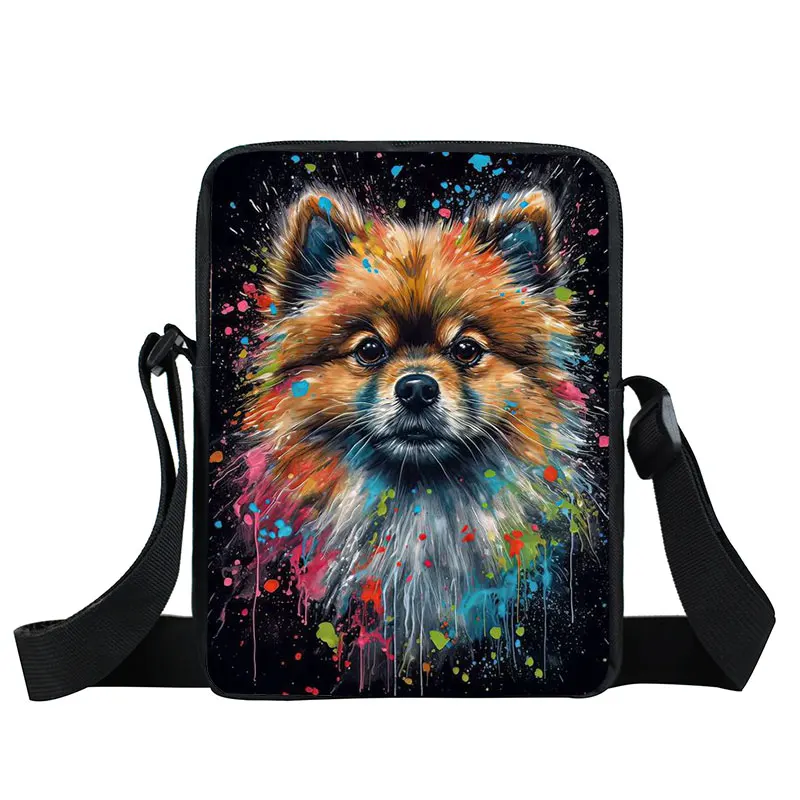 Watercolor Graffiti Dogs Printing Crossbody Bag German Shepherd Doberman Shoulder Bags for Travel Teenage Male Messenger Bag