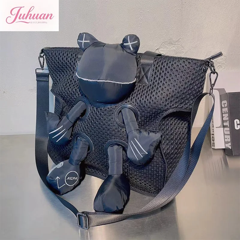 

Casual Shoulder Bags New Mesh Tote Bag Fashion Cartoon Frog Doll Bags Large Capacity Portable Messenger Bags Large Tide Women