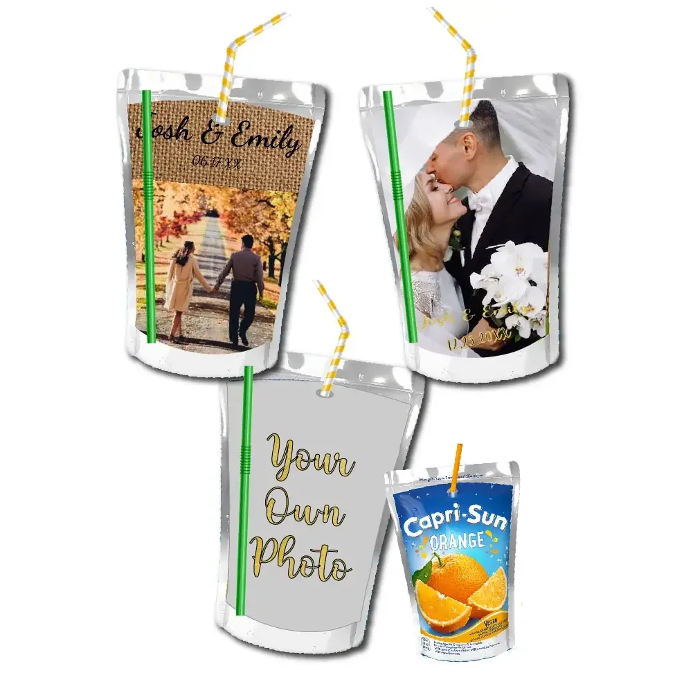 Personald Photo Wedding Juice Pouch Label Favor Tag Treat Box Gift Bag Soap Bubble Water Bottle Sticker Birthday Christmas Decor