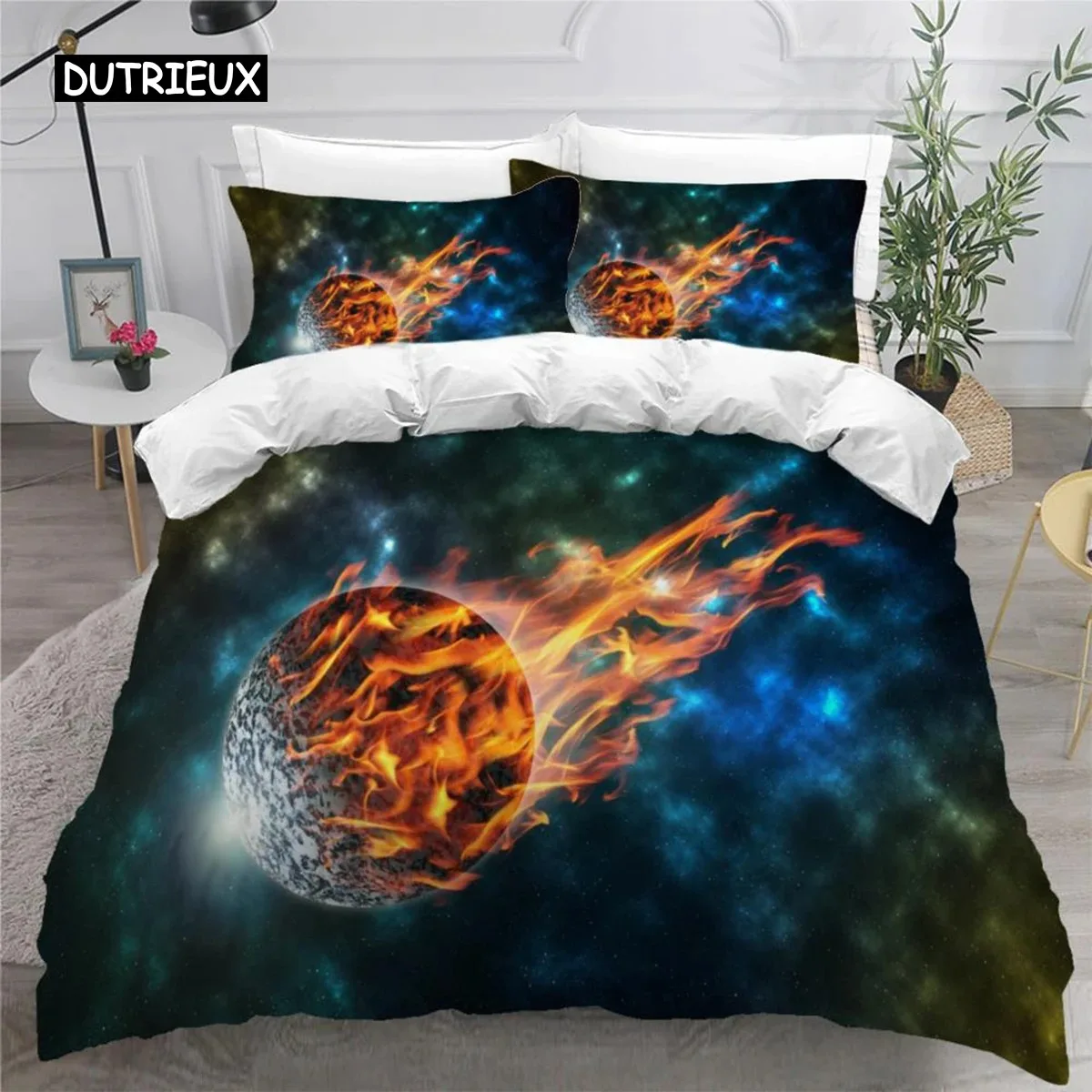 Colorful Flame Duvet Cover 3D Cool Fire Bedding Set for Kids Girls Soft Microfiber Quilt Cover with Zipper Closure