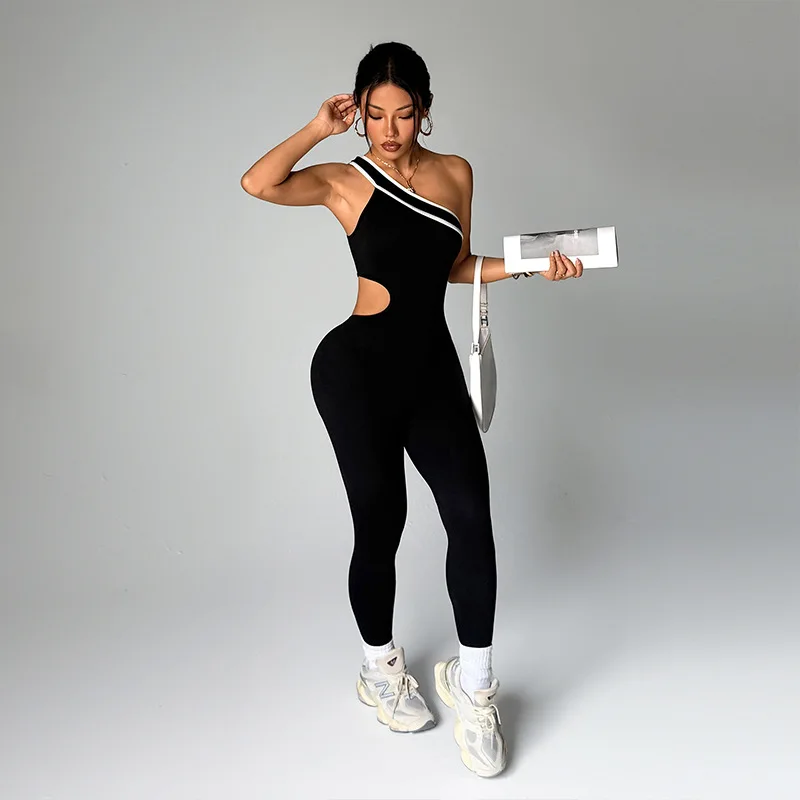 Combinaison de yoga sans couture une pièce pour femme, tenue de sport d'été, vêtements de fitness à blocs de couleur, effet gainant pour l'abdomen, tricoté Fa...