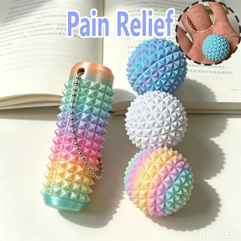 Rainbow Spiky Roller Fidget Toy Multicolor Anti-Anxiety Palm Massage Keychain Tingly Sensory Toy for Autism ADHD Stress Relief