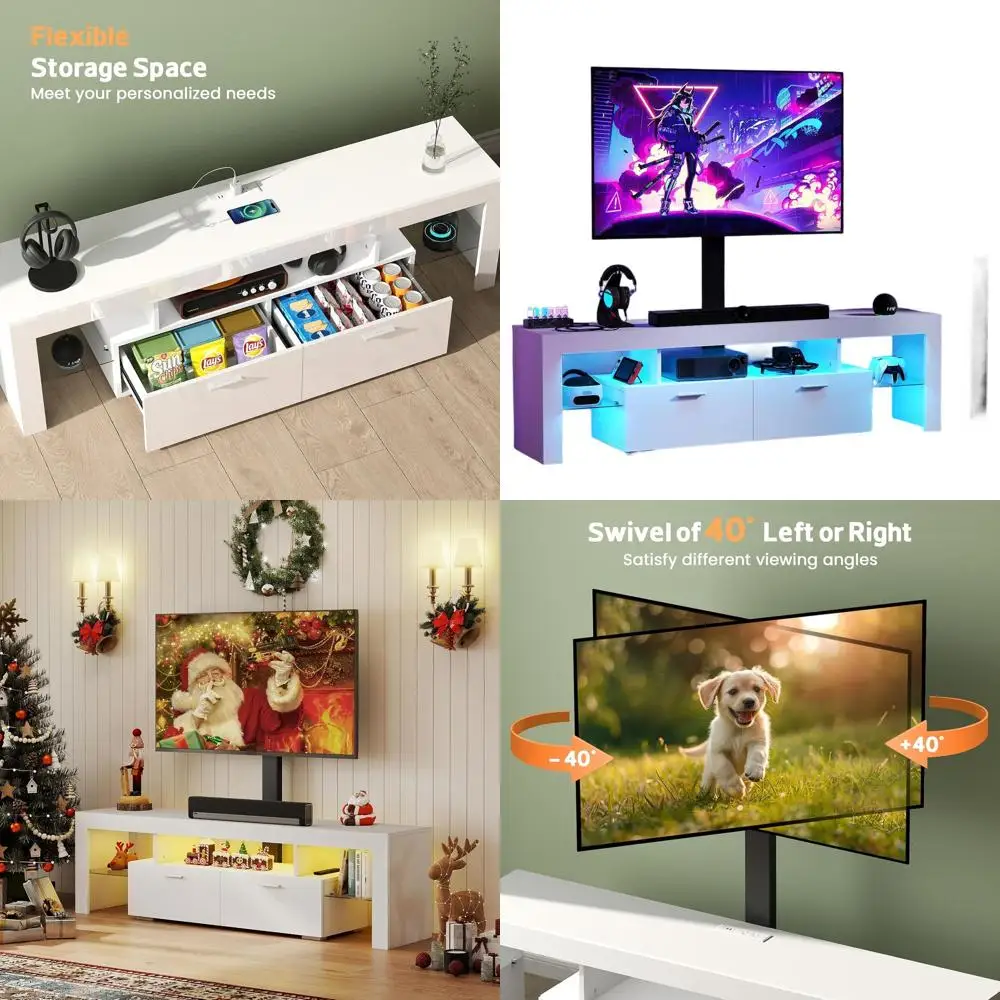 Soporte para TV LED de 75 Pulgadas con Tomacorriente, Cajones y Soporte para Montaje - Centro de Entretenimiento Moderno en Color Blanco para Sala de Estar o Dormitorio