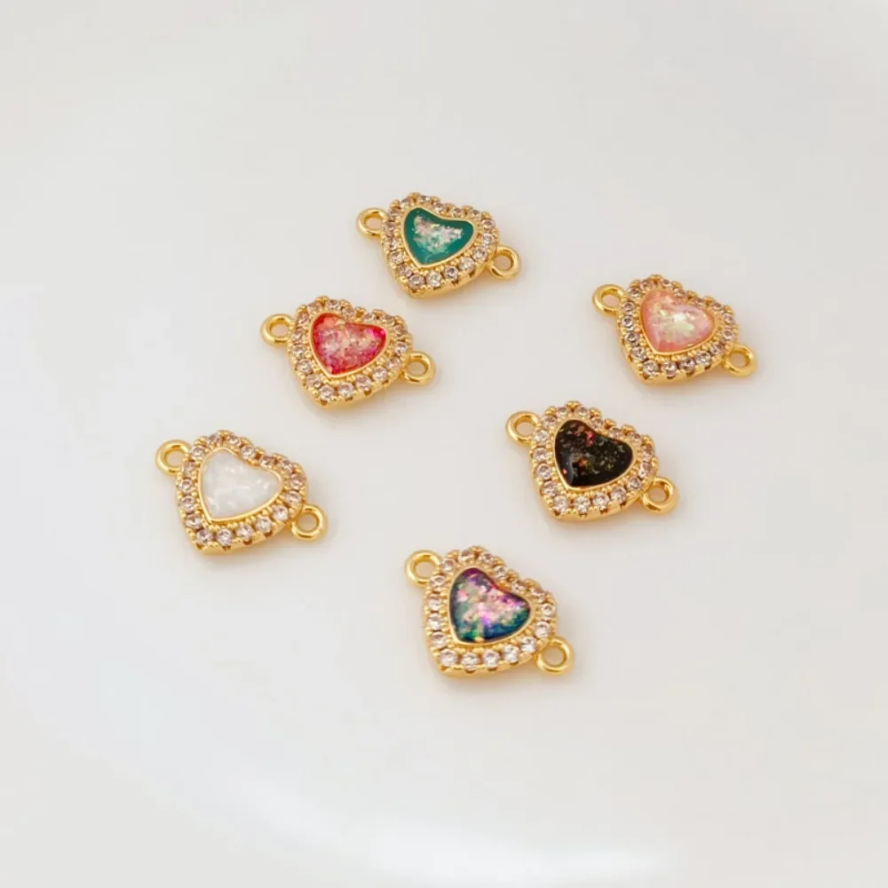 

14K Gold-plated, Zircon, Opal Pink Heart-shaped Double Pendant Bracelet Connected To Handcrafted DIY Accessory