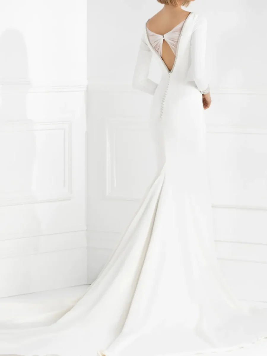 Illusion Schatz Meerjungfrau Hochzeit Kleid Langarm Open Back Falte Brautkleid