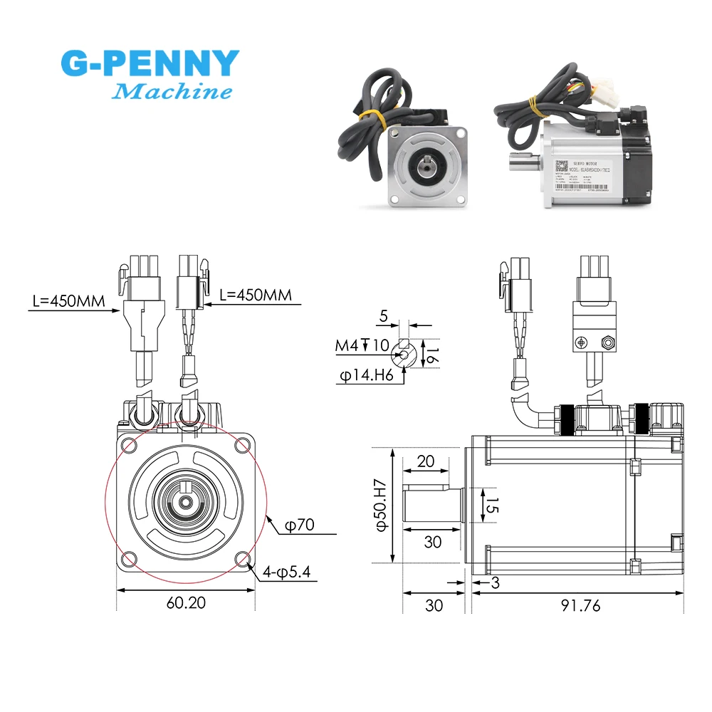 G-Penny & JMC 60gst 17 Bit Absolute 400w 220V 3000r/min 1.27N.m JAND4002-20B 60JASM504230K With Magnetic AC Servo motor kits