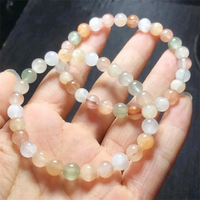 

Natural Color Rabbit Hair Quartz Bracelet Handmade Crystal Quartz Jewelry Stretch Bangle Children Birthday Gift 1pcs 7.2mm