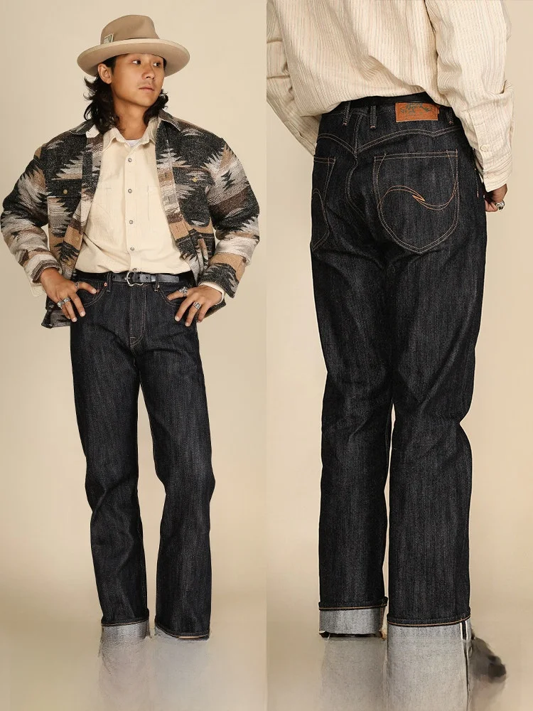 

Deep Blue Denim Straight Leg Jeans Cord Dyed Red Ear Cotton Jeans Youth Fashion Wear Resistant Straight Tube Jeans