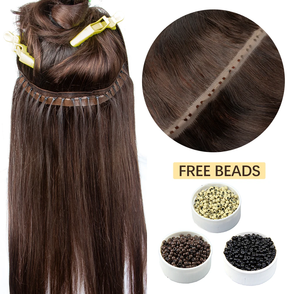 Invisible Hole Flat Pu Tape Human Hair Twin Tabs 25cm Long Tape PU Weft Real Human Hair No Glue Microlink Application 40-50g