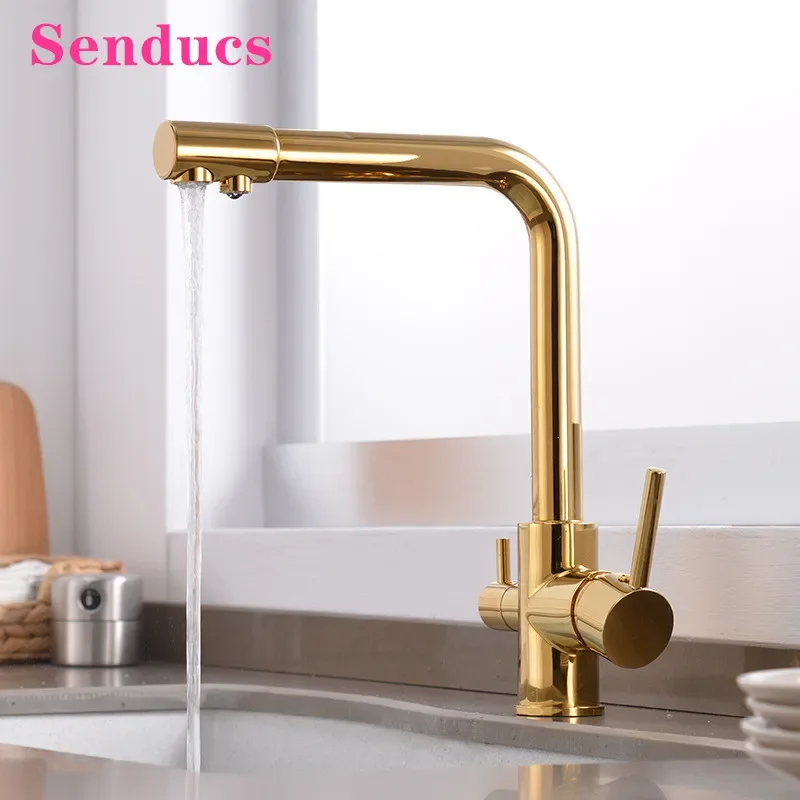 

Filter Kitchen Faucet Senducs Gold Healthy Drinking Kitchen Mixer Tap Dual Handle Copper Brass Filter Kitchen Mixer Faucets