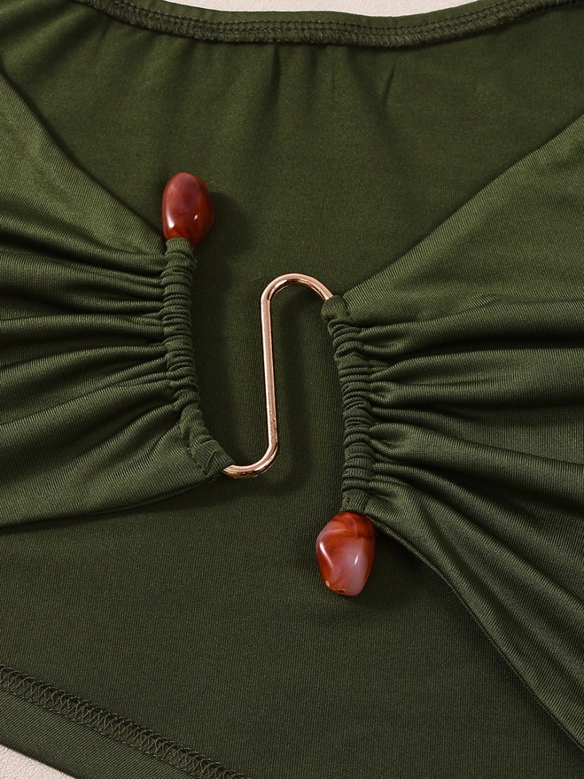 SsTss-Vestido largo verde de verano para mujer, vestido largo a la moda con cuello en V y hombros descubiertos, manga larga, corte ajustado, para fiesta en la playa y Club