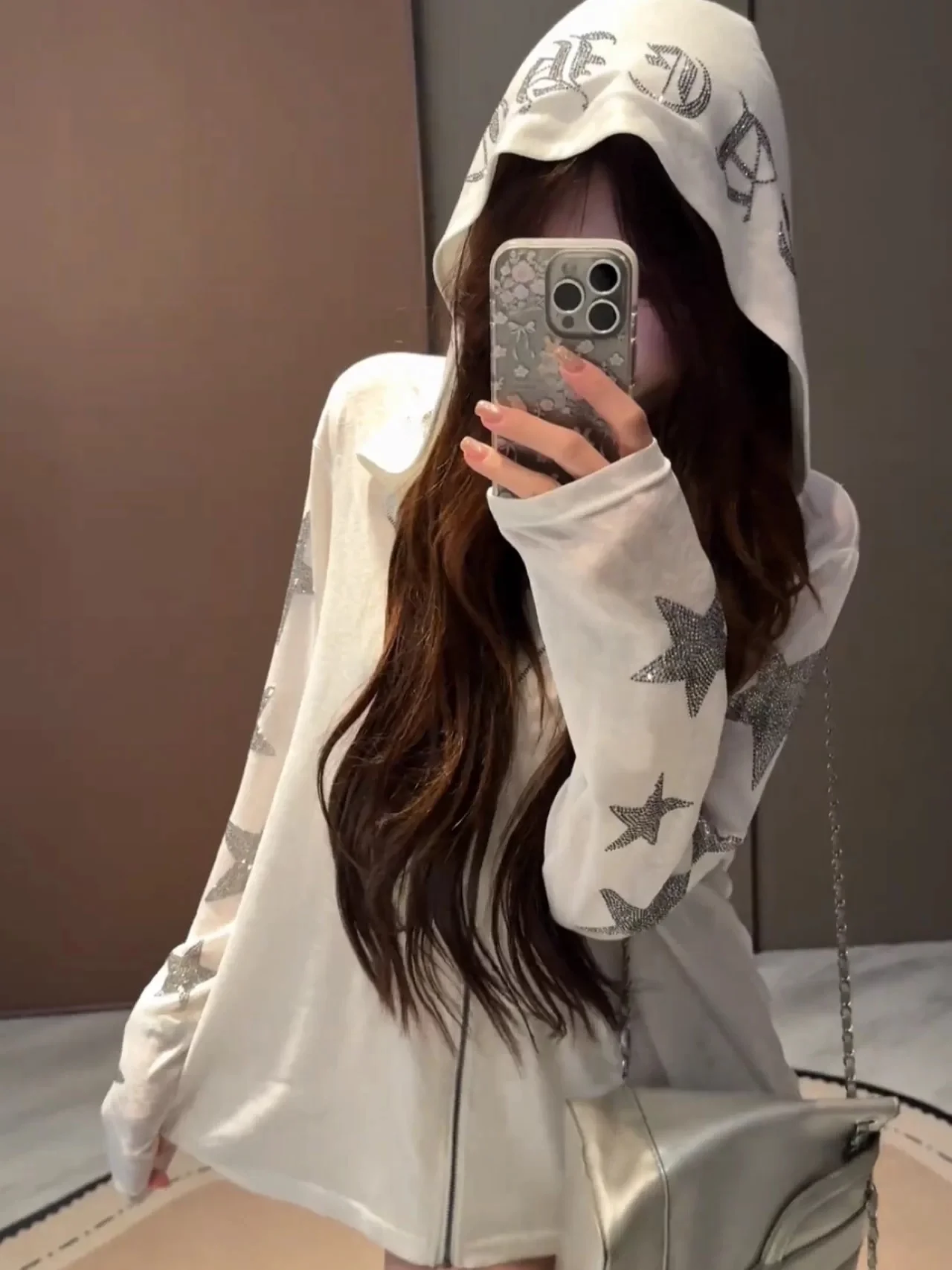

American Style Star Rhinestone Hooded Jacket Women's Summer New Loose Sexy Thin Sunscreen Cardigan Top