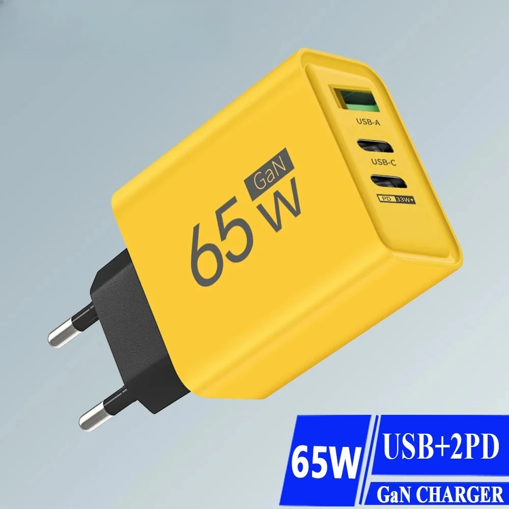 

65W USB C GaN Charger PD Type C Quick Charge Mobile Phone Fast Charging Wall Adapter for iPhone 15 Xiaomi 17 Huawei 60 Portable