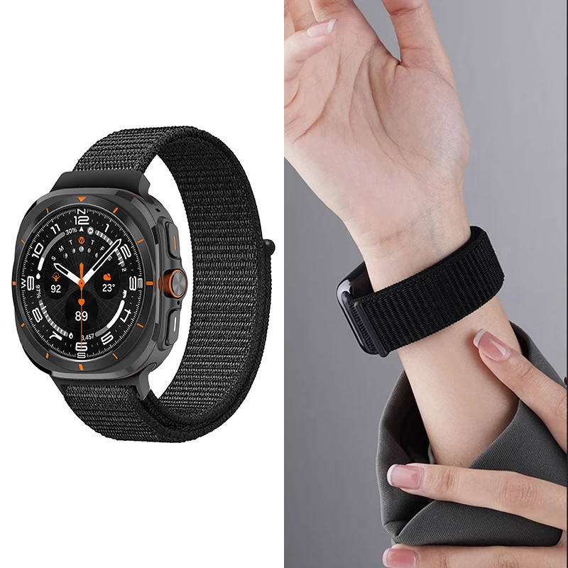 Pulseira de nylon para samsung galaxy watch 7 ultra 47mm pulseira de velcro para galaxy watch 7 ultra 47mm pulseira esportiva com extremidade curvada