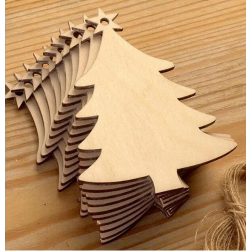 10Pcs/Bag Wooden Christmas Decorations Creative Christmas Tree Pendant Holiday Party Home DIY Decoration