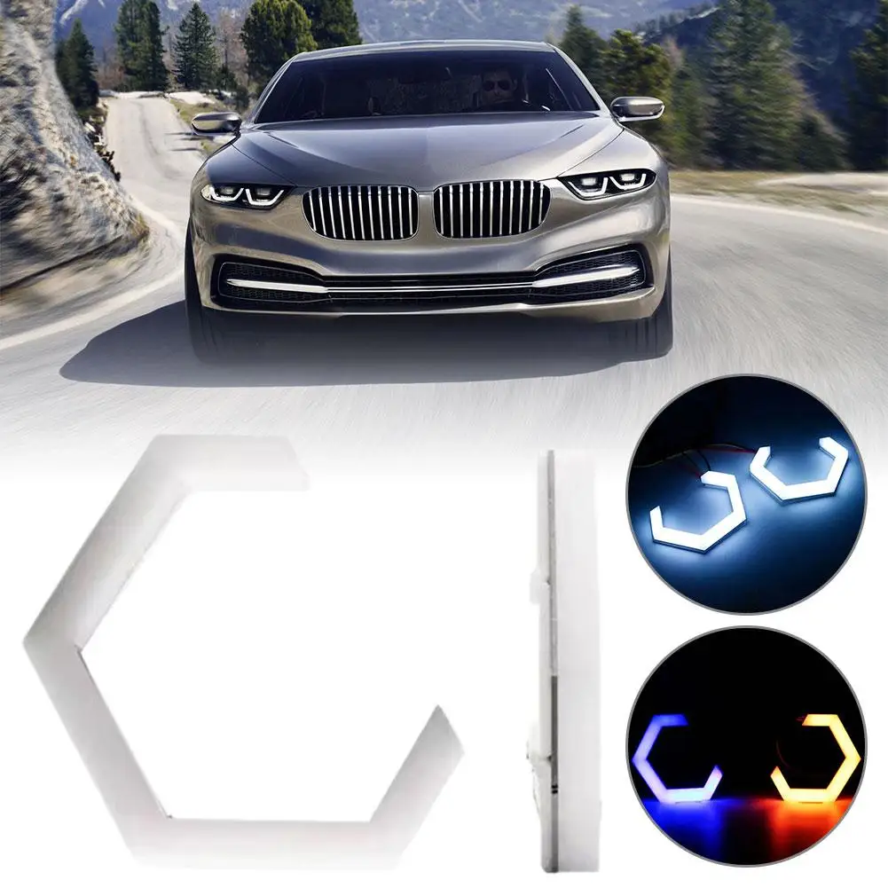 Cool Angel Eyes LED Demon Eyes Headlights Suitable For BMW Hexagonal Dual Light Lens RGB Aperture Car Modification Super Br X7B5