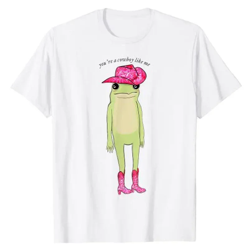 Western Country Style Graphic Tee Tops Cute Outfits You're A Cowboy Like Me Funny Frog Pink Cowboy-Hat Cowgirl T-Shirt