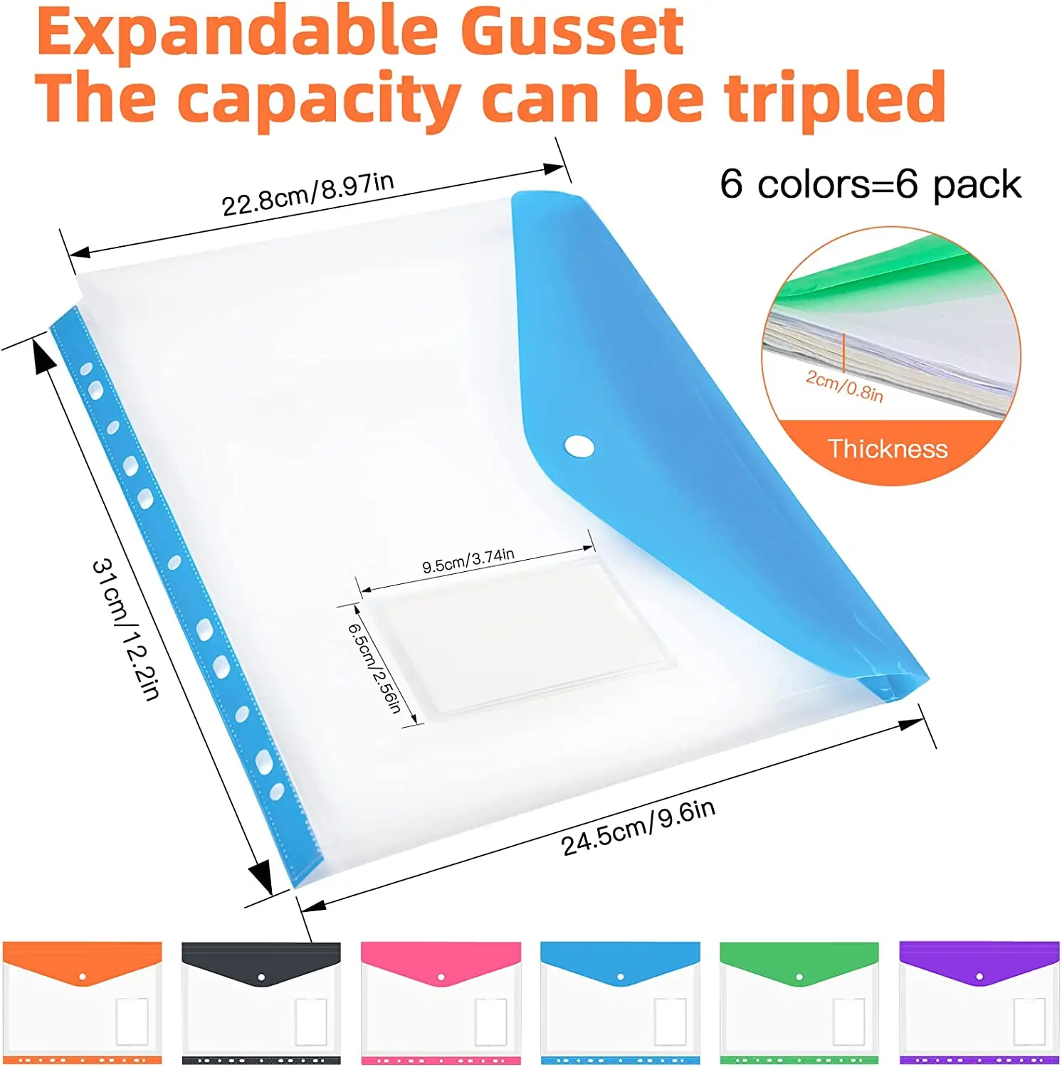 A4 Size Plastic File Folders 6-color 11-hole Horizontal File Bag, File Folder Expansion Bag  Fit for 2/3/4 Ring Binder