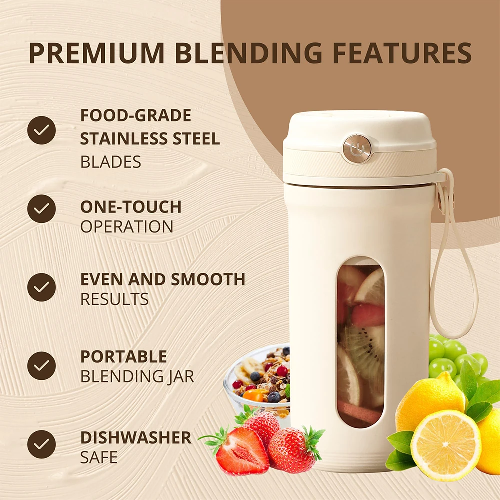 Portable Blender 16 Oz Personal Mini Blender for Shakes Smoothies with 10 Ultra Sharp Blades USB Rechargeable