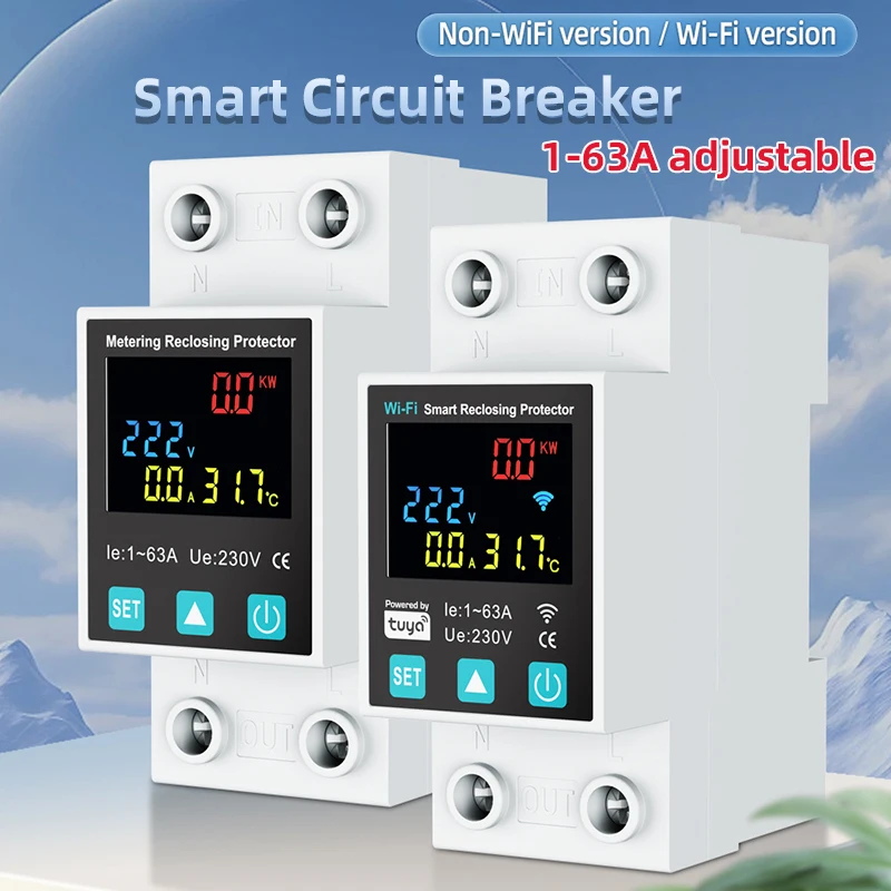 Tuya WiFi Circuit Breaker Smart Reclosuring Protector With Power Metering 1P 1-63A Timer Voltage Current and Leakage Protection