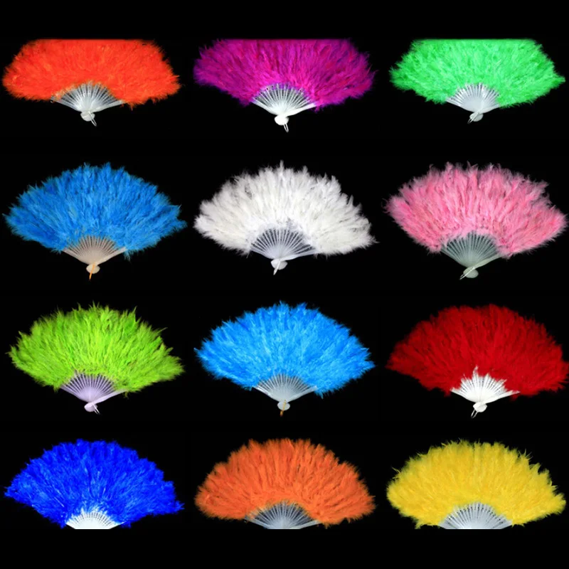 1pcs 9 Colors Fluffy Feather Hand Fan Dance Stage Show Props Wedding Party Decoration Feather Fan