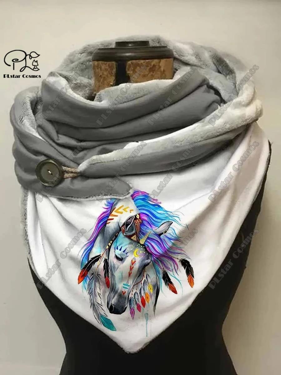 

Теплая шаль с 3D принтом животных, милый теплый шарф с принтом лошади и теленка, весенне-зимний маленький треугольный шарф NM-2