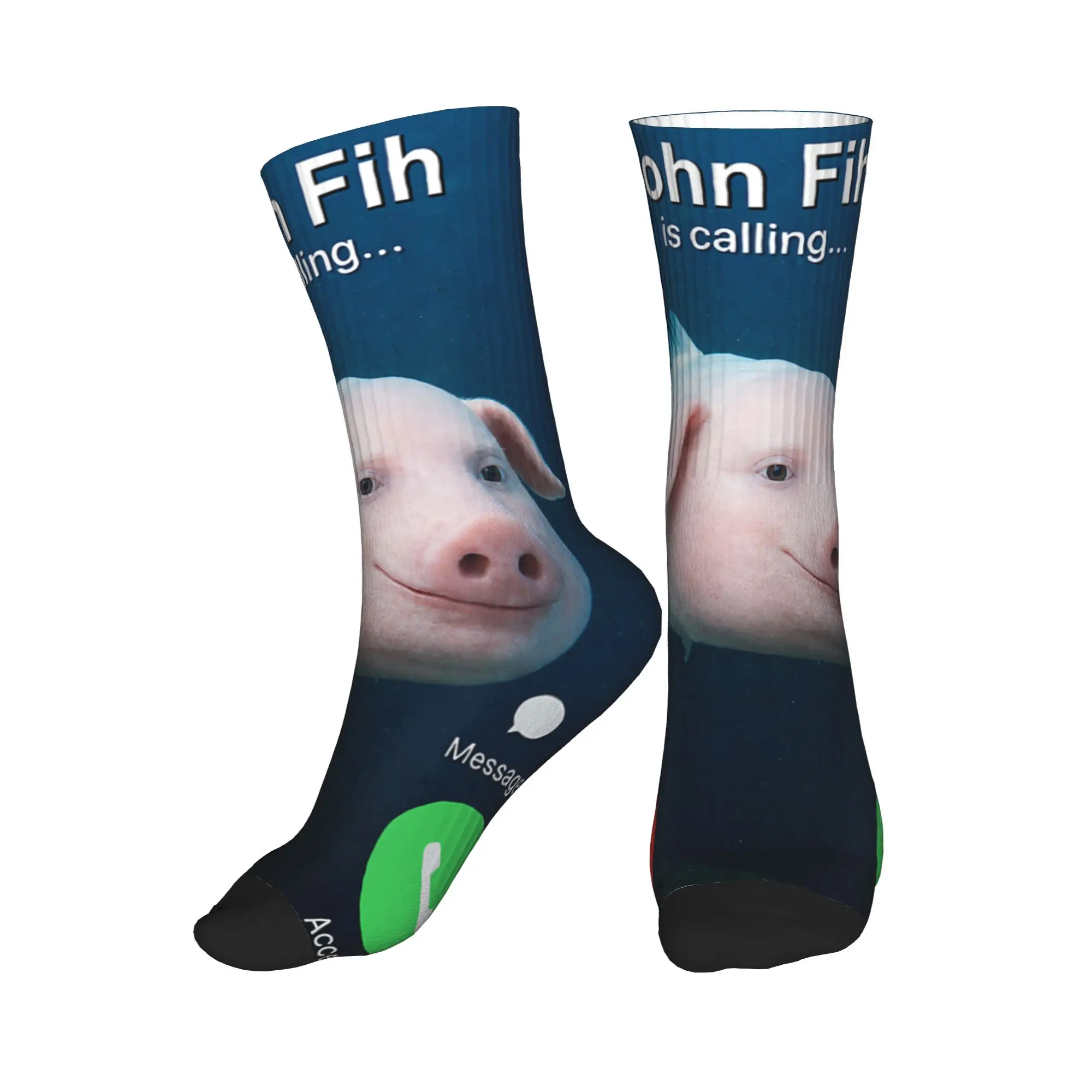 Funny John Fih is Calling John Pork Fish Brainrot Meme Socks Pattern Stockings Men Socks Breathable Autumn Funny Climbing Socks