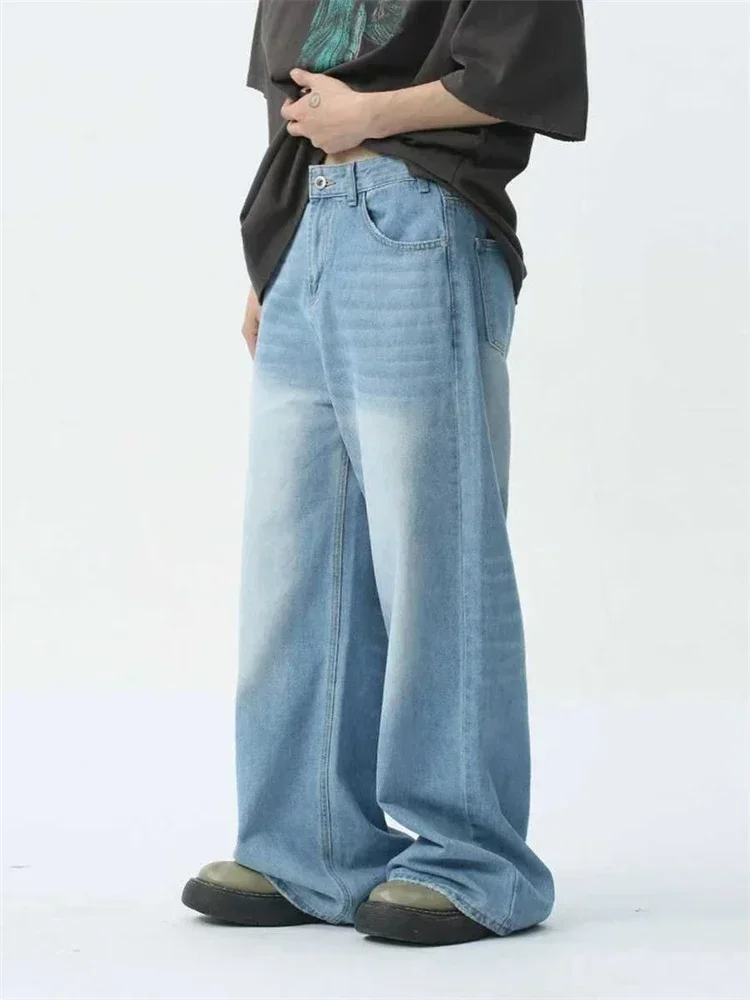 ผู้หญิงสีฟ้า Retro ล้างตรงกางเกงยีนส์ Street Cool สาวกางเกงขากว้างกางเกง Unisex หญิง Baggy DENIM กางเกง 3XL