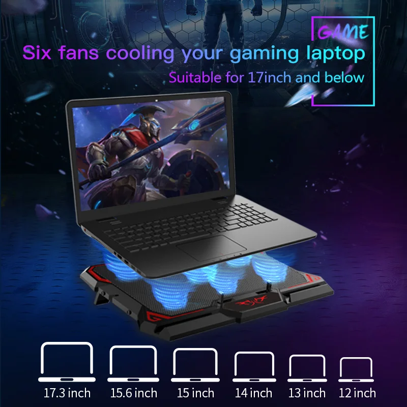 Gaming Laptop Cooler Notebook with 6 Fans Ergonomic Holder Bracket Laptop Stand Cooling Bracket Heat Radiator Cooling Pad Tablet