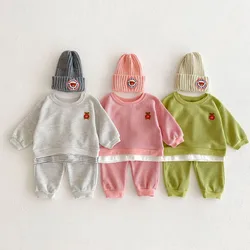 MILANCEL 2024 Spring New Baby Clothes Set Waffle Hoodie And Pants Boys Tacksuit Breathable Girls Hoodie Set