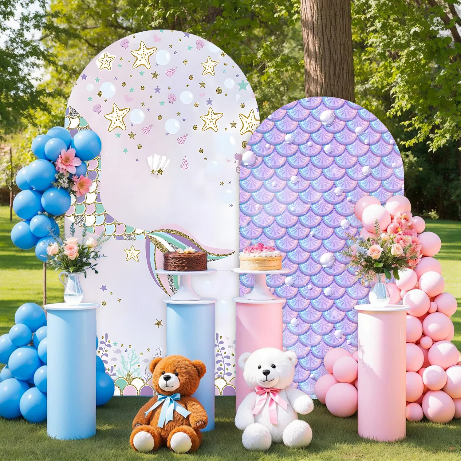 2-teiliger Märchenhafte Meerjungfrau Prinzessin Bogen Fotografie-Hintergrund Sommer Babyparty Deko Wand Kinder Geburtstag Hochzeit Party Foto Banner