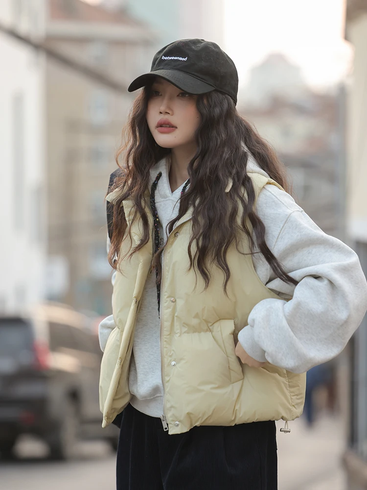 

Желтый хлопковый жилет, женская верхняя одежда, теплая, милая, на молнии, чистый цвет, зимняя мода, маленький размер, приятный Jaet