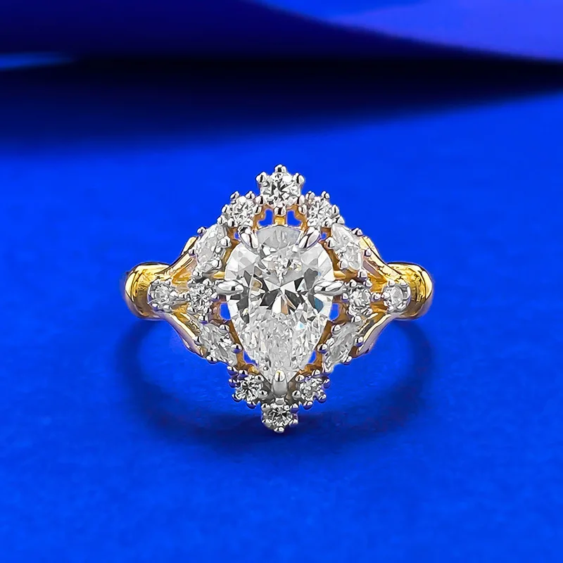 

Luxury 6x9mm High Carbon Diamond Engagement Rings For Women - Gold Plated Rings & Bridal Wedding Band Party Jewelry Gift