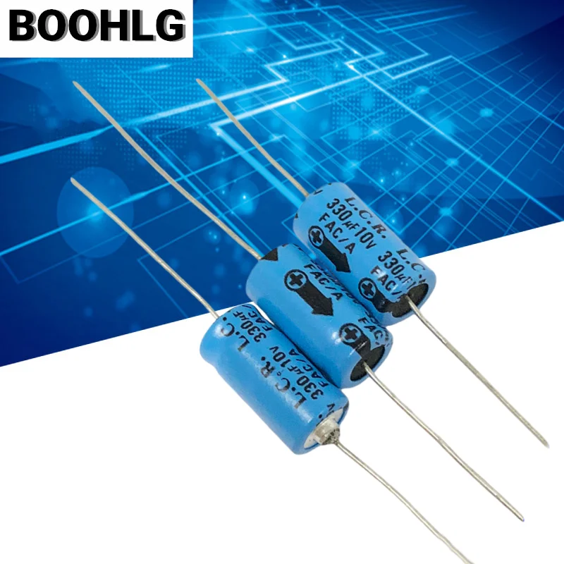 

10 шт., поляризованный электролитический конденсатор 330 мкФ 10 в, 330 мкФ 8x16 мм