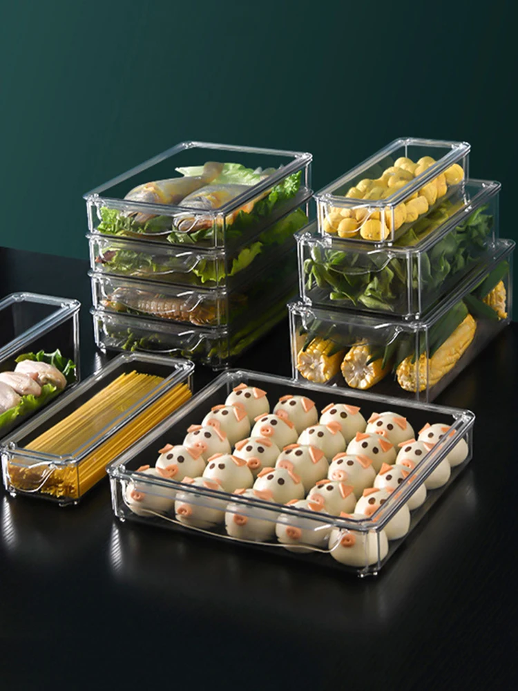 Fridge Storage Box Refrigerator Transparent with Lid Containers for Food Fruit Meat Keep Pantry Sealed Boxes Kitchen Organizer