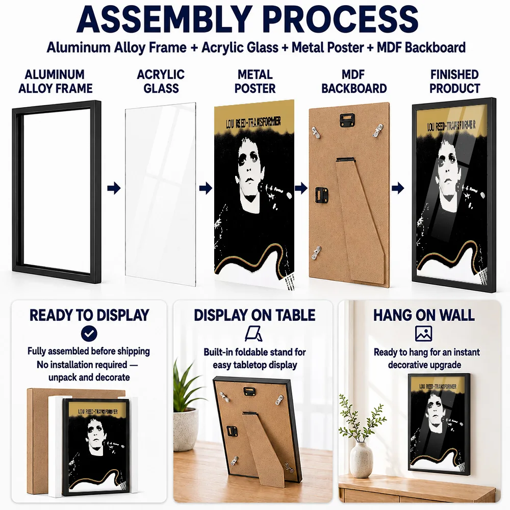 Lou Reed Transformer Album Cover Framed Aluminum Metal Poster Customized Recording Tribute Wall Art Ideal For Room Or Fan Gift