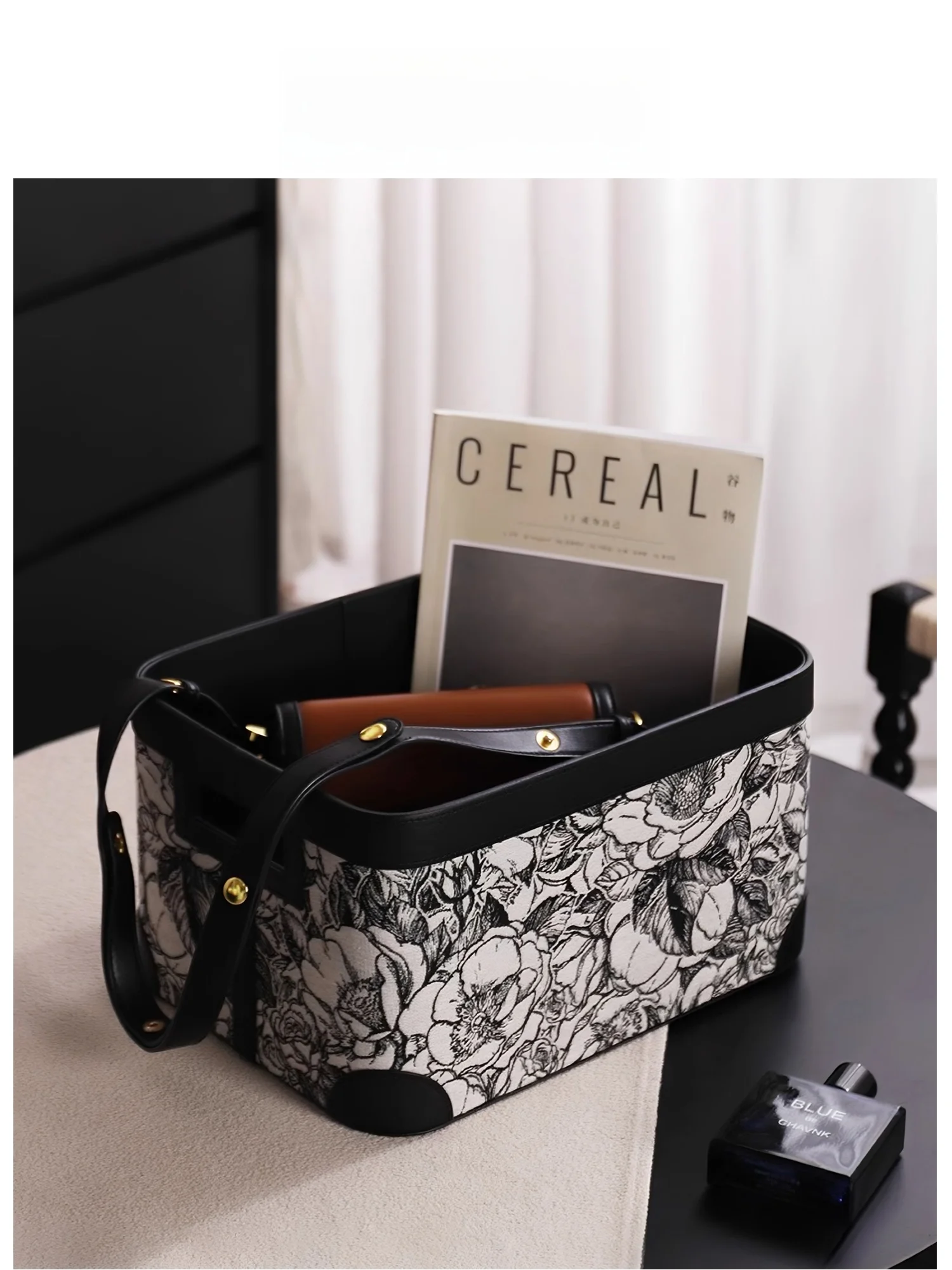 Cesta de Almacenamiento de Cuero EKU Pro, Decorativa con Bordado, Estilo Vintage, Artículo de Organización para el Hogar, para Armario y Guardarropa