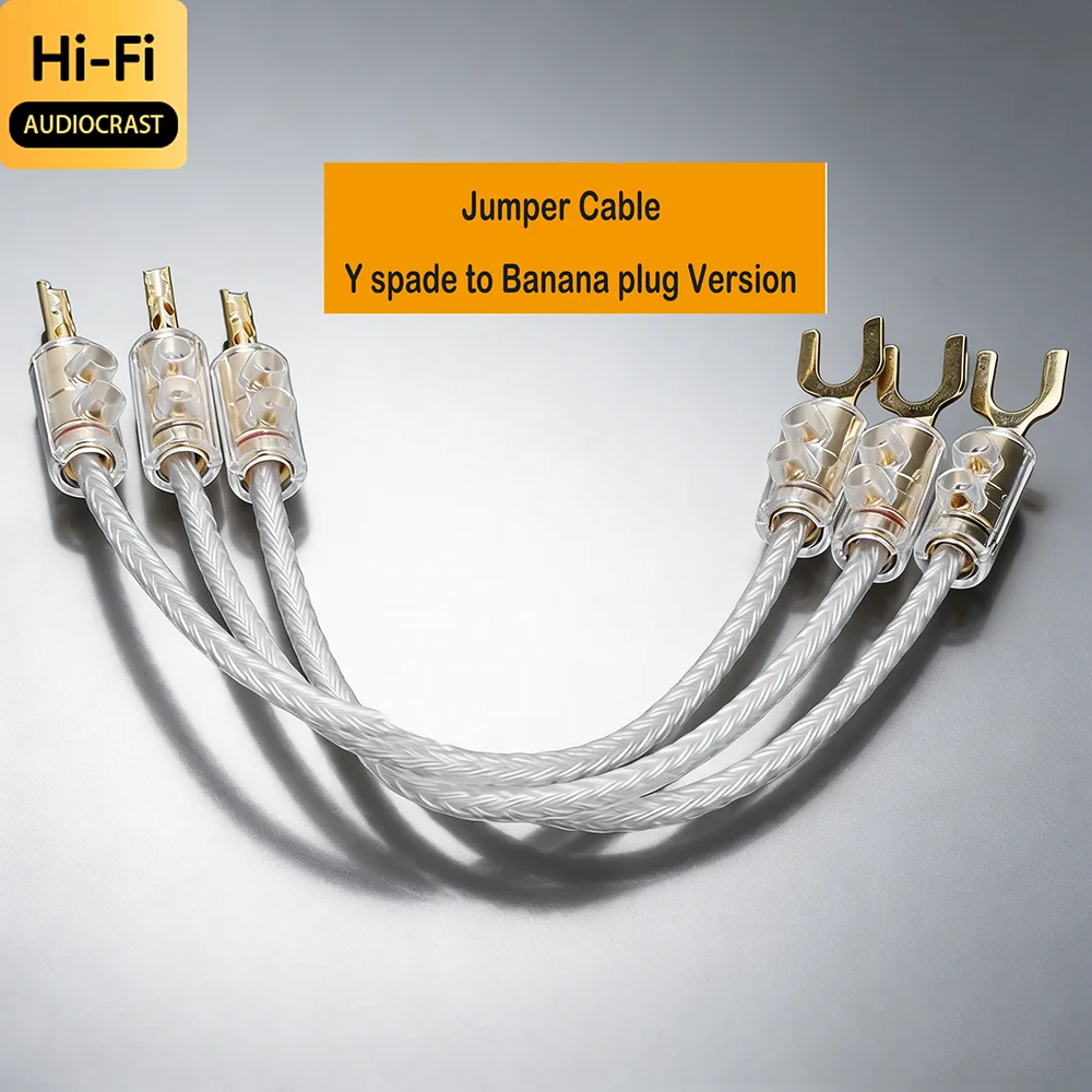 Audiocrast Premium 4PCS HiFi OCC Silver Speaker Jumper Bridge Cables Gold Plated Banana Y Plug Audio Wire