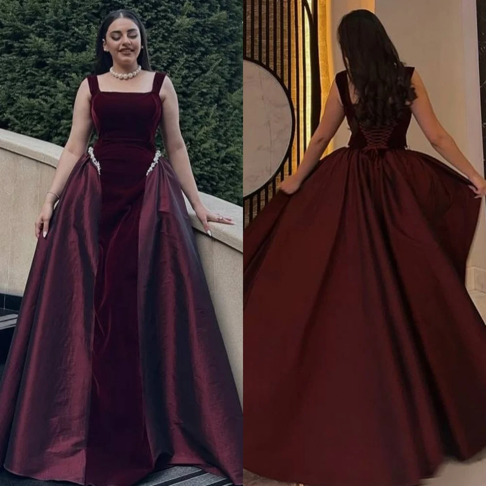 

Customized Modern Style Fashion Pleat Ruched Rhinestone A-line Square Neck Long Dresses Bespoke Occasion Dresses Sizes Available