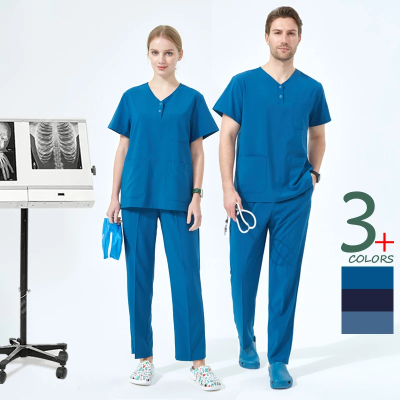 STRETCH Hospital Surgeon Uniforms Dental Nursing Suit Doctor Nurse Scub Set for Women Men Pet Clinic Sanitary Tunic Outfit S06