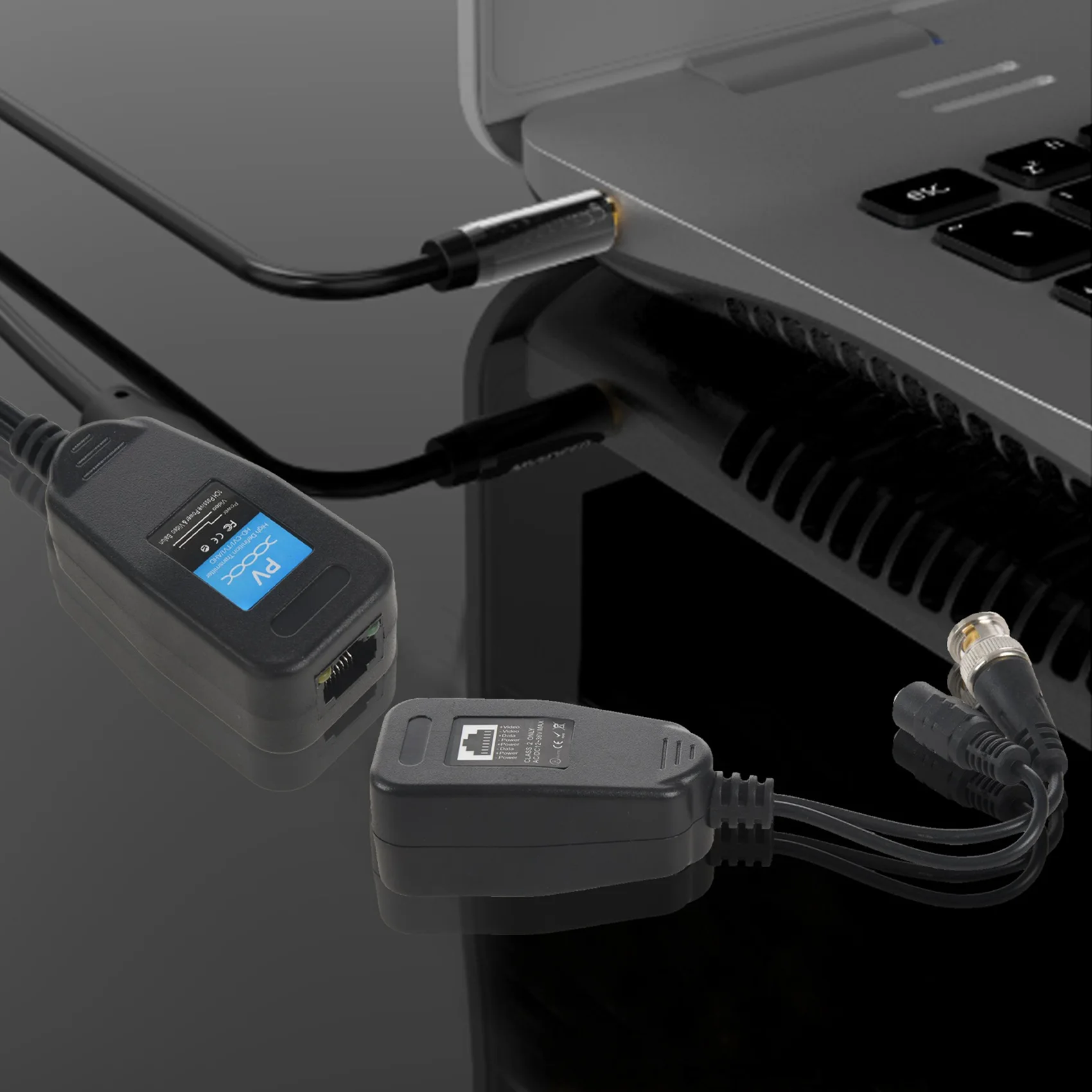HD-CVI/TVI/AHD Passive Video Balun With Power Connector And RJ45 CAT5 Data Transmitter 5 Pair