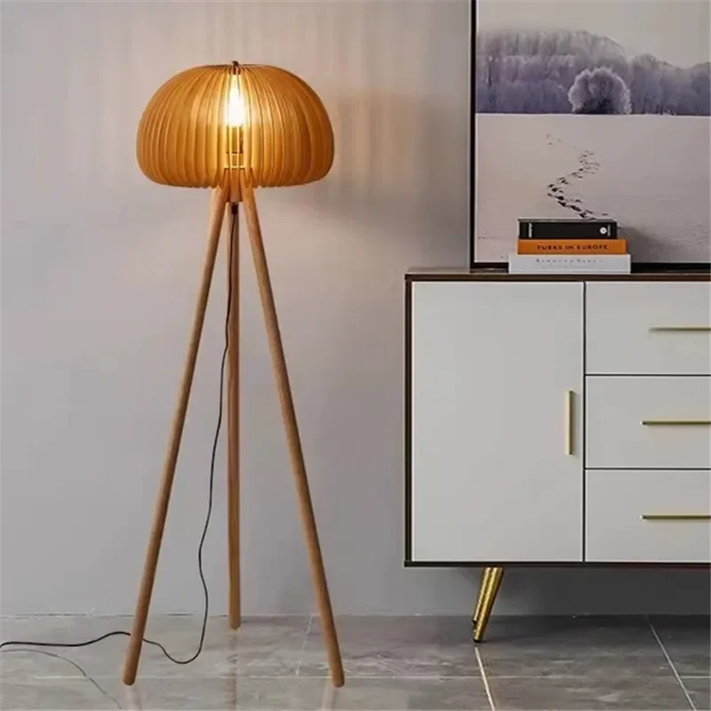 

Vintage living room wooden tripod floor lamp wooden bedroom study bedside table lamp room decoration pumpkin LED floor lamp